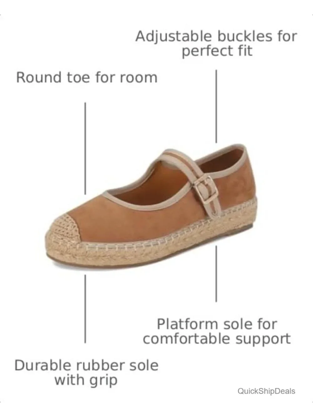 Suede Leather Mary Jane Espadrilles Platform Flats Round Toe Buckle